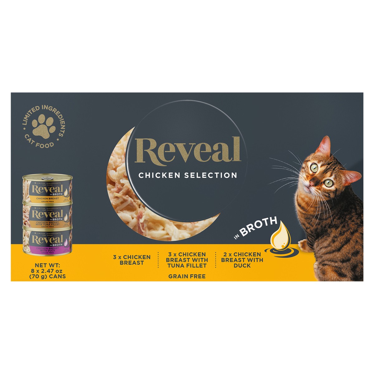 slide 3 of 12, Reveal Natural Wet Cat Food Chicken Selection in Broth 8 x 2.47oz Cans, 8 ct