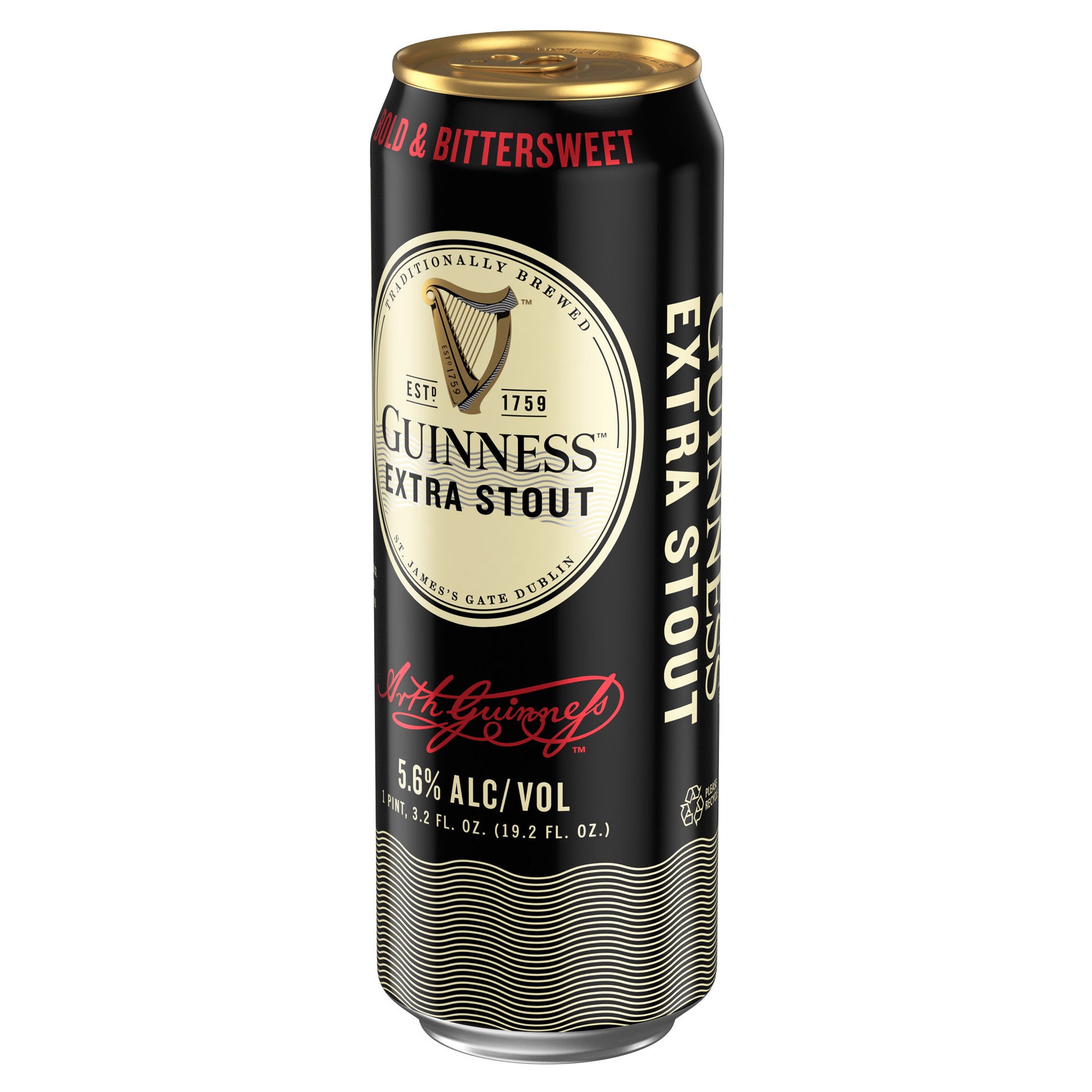 slide 6 of 6, Guinness Extra Stout Beer, 19.2oz Single Can, 5.6% ABV, 19.20 fl oz