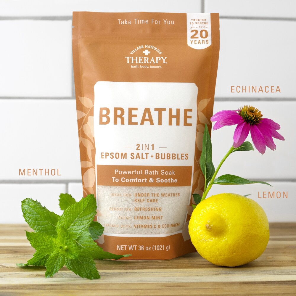 slide 4 of 6, Village Naturals Cold And Allergy Foaming Body Soak, 36 oz