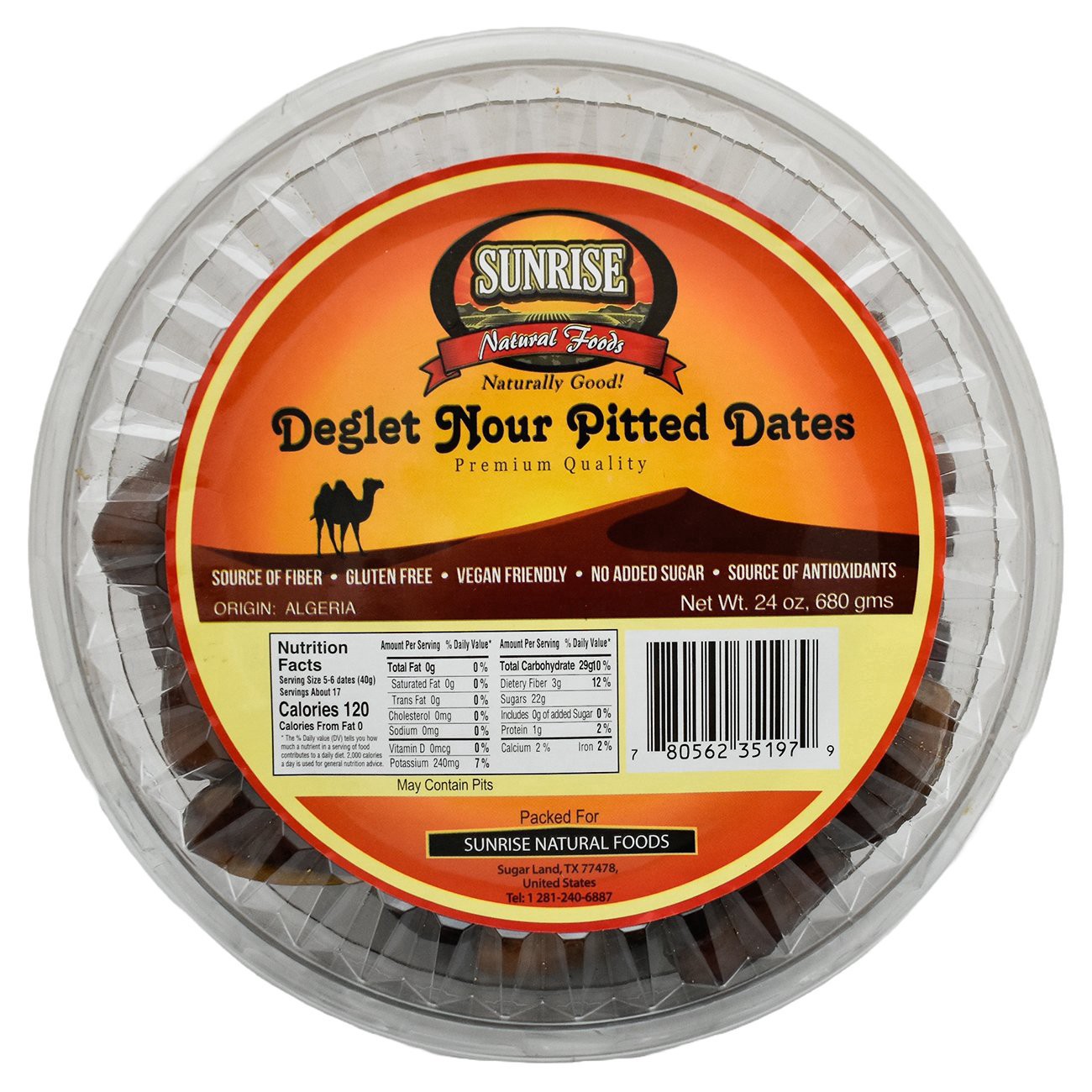 slide 1 of 1, Sunrise Natural Foods Deglet Nour Pitted Dates, 24 oz