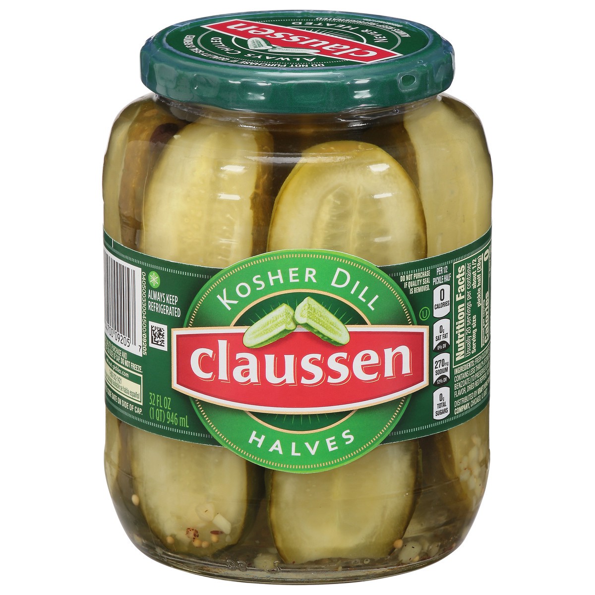 slide 1 of 5, Claussen Kosher Dill Halves Pickles, 32 fl oz