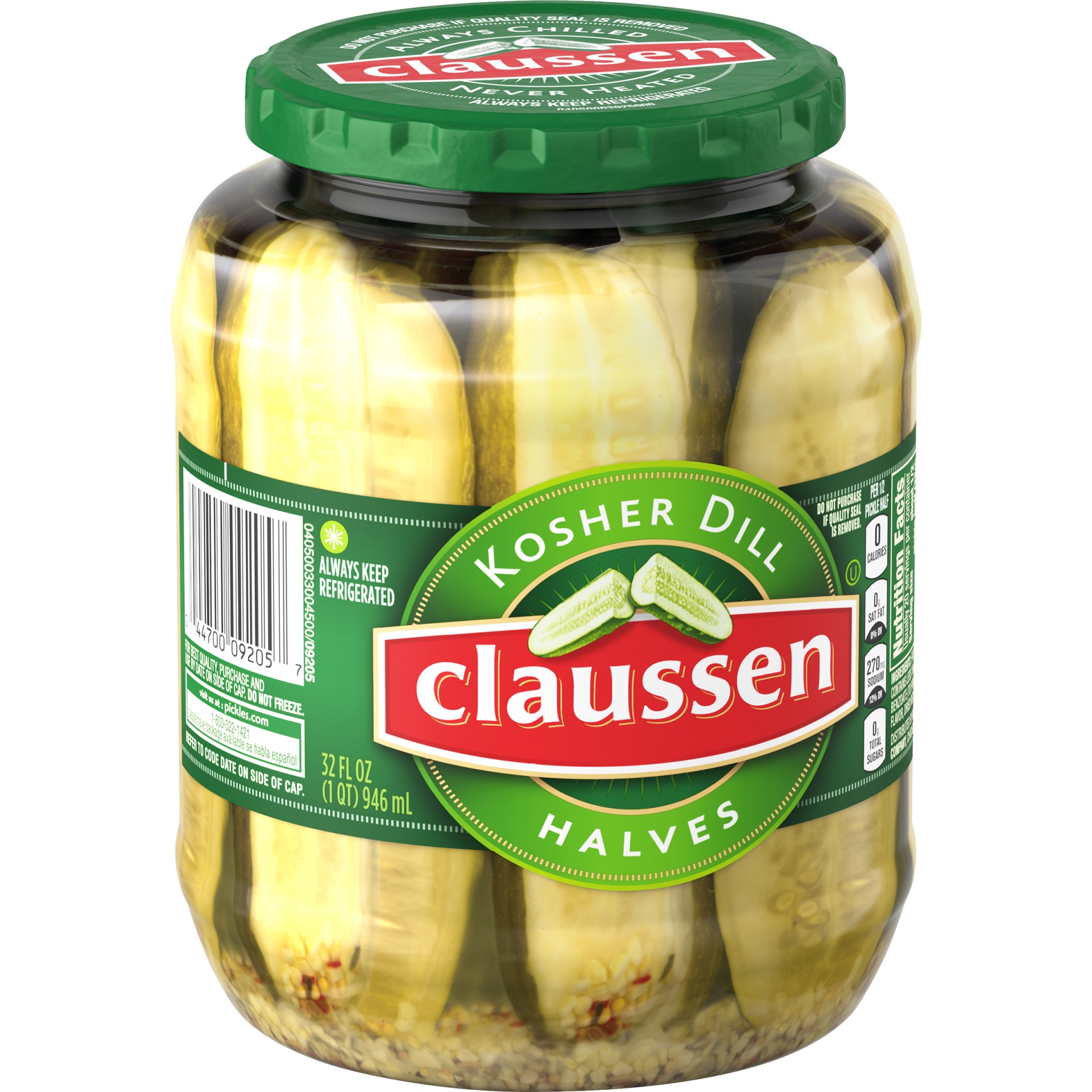 slide 4 of 8, Claussen Kosher Dill Pickle Halves, 32 oz