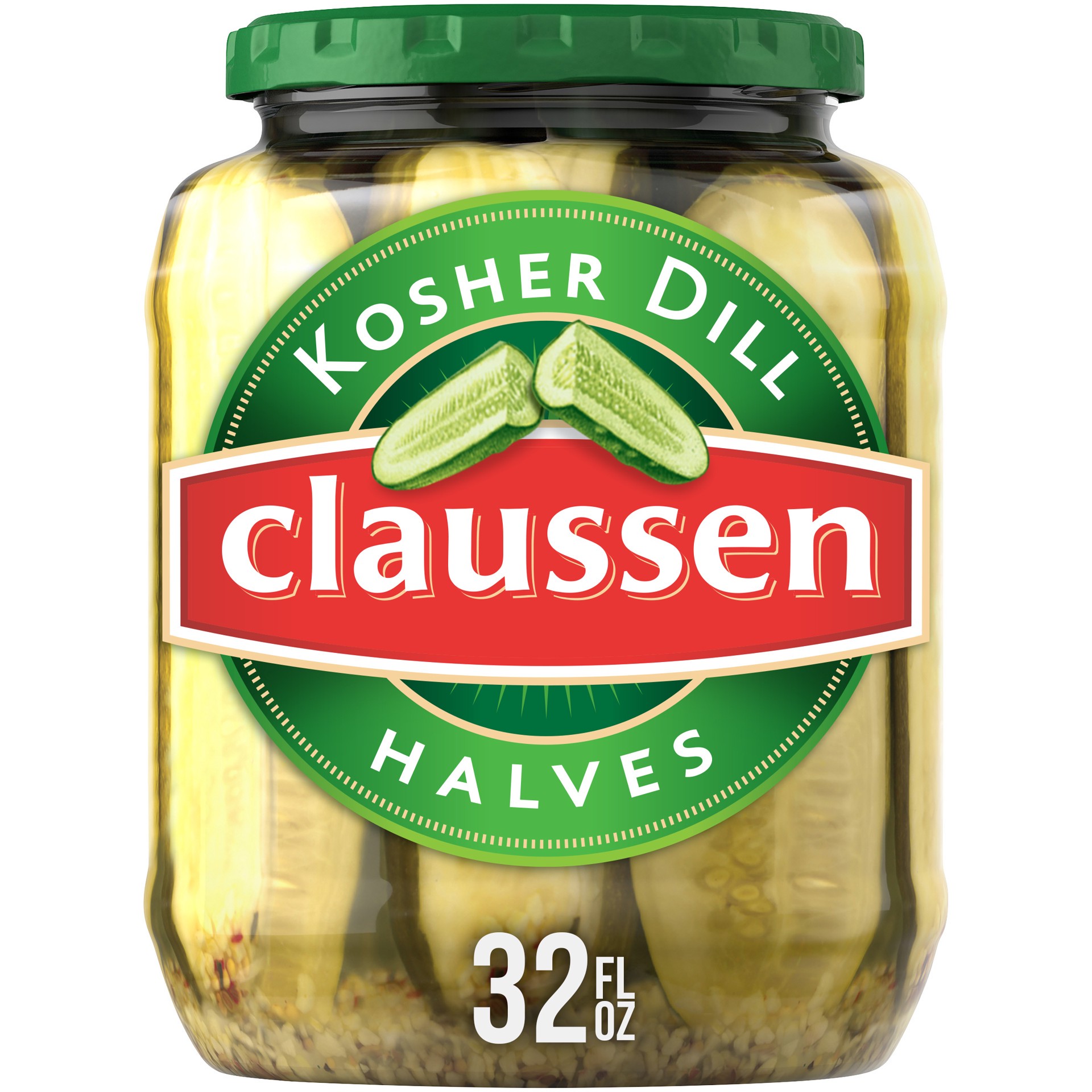 slide 1 of 8, Claussen Kosher Dill Pickle Halves Jar, 32 oz