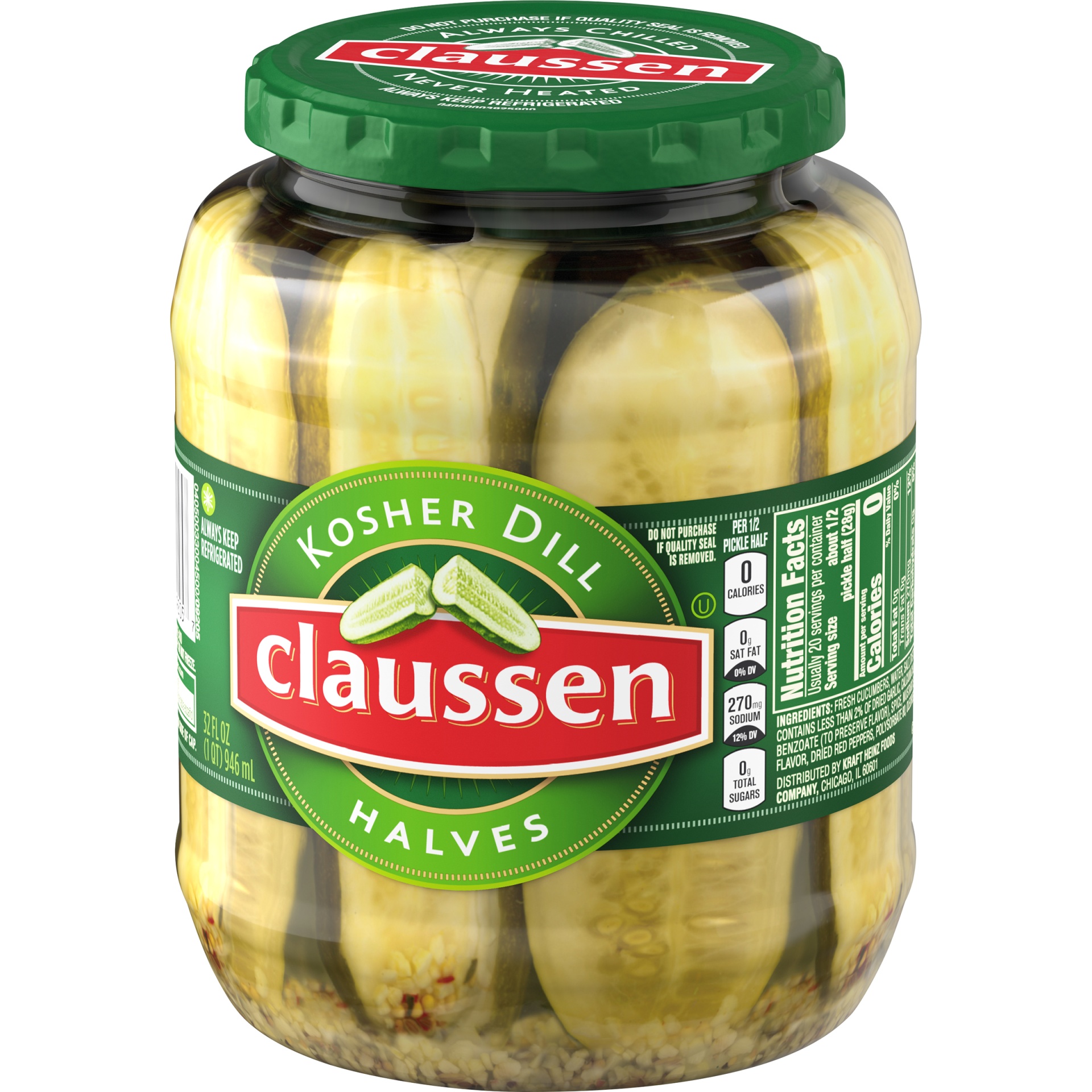 slide 5 of 8, Claussen Kosher Dill Pickle Halves, 32 oz