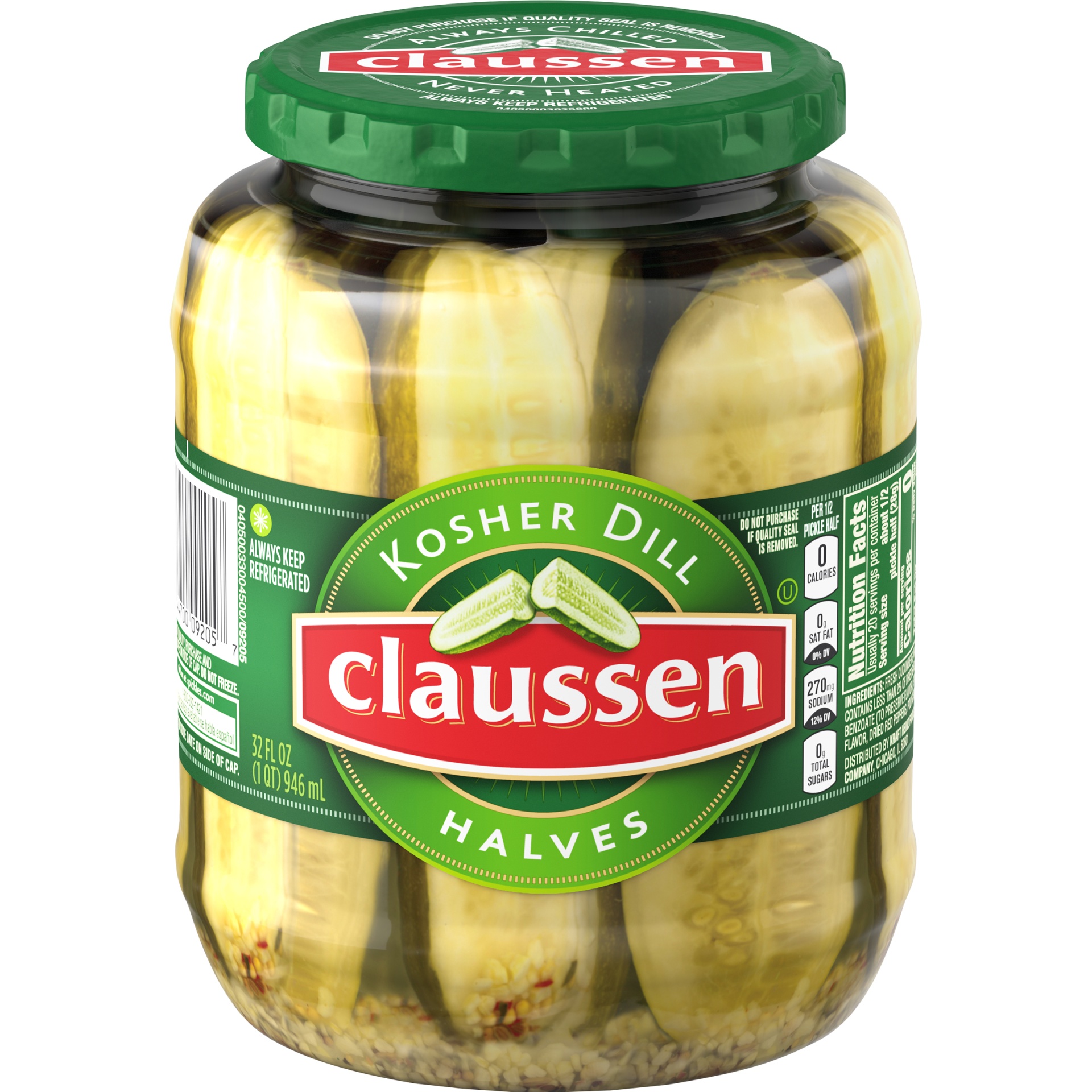 slide 1 of 8, Claussen Kosher Dill Pickle Halves, 32 oz