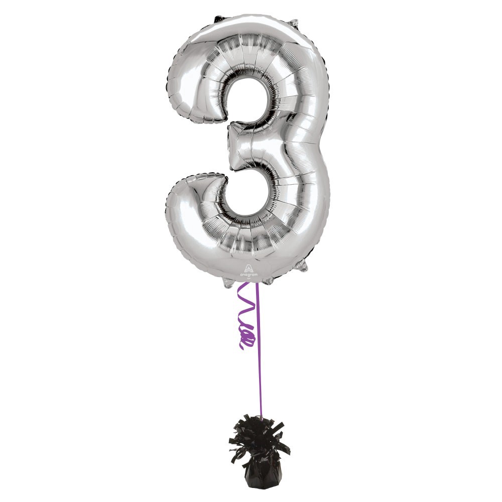 slide 2 of 4, burton + BURTON Number 3 Shape Balloon, 1 ct