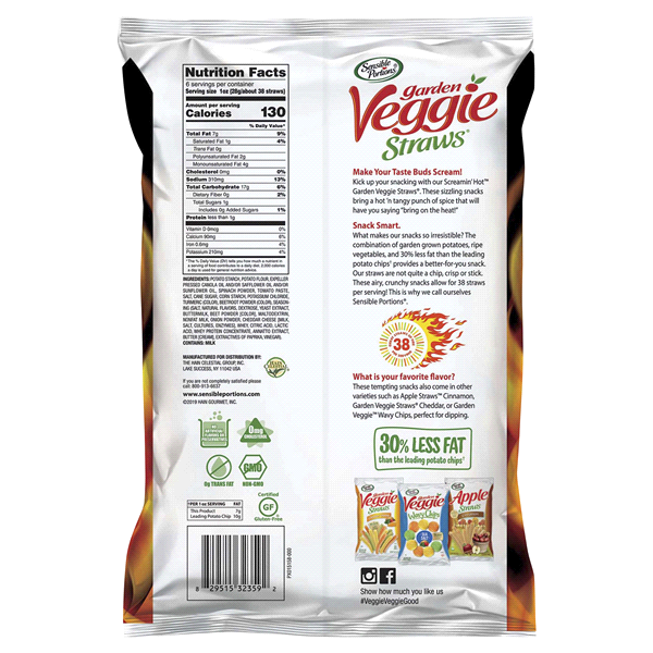 slide 4 of 5, Sensible Portions Garden Veggie Straws Screamin' Hot Vegetable & Potato Snack 6 oz. Bag, 6 oz