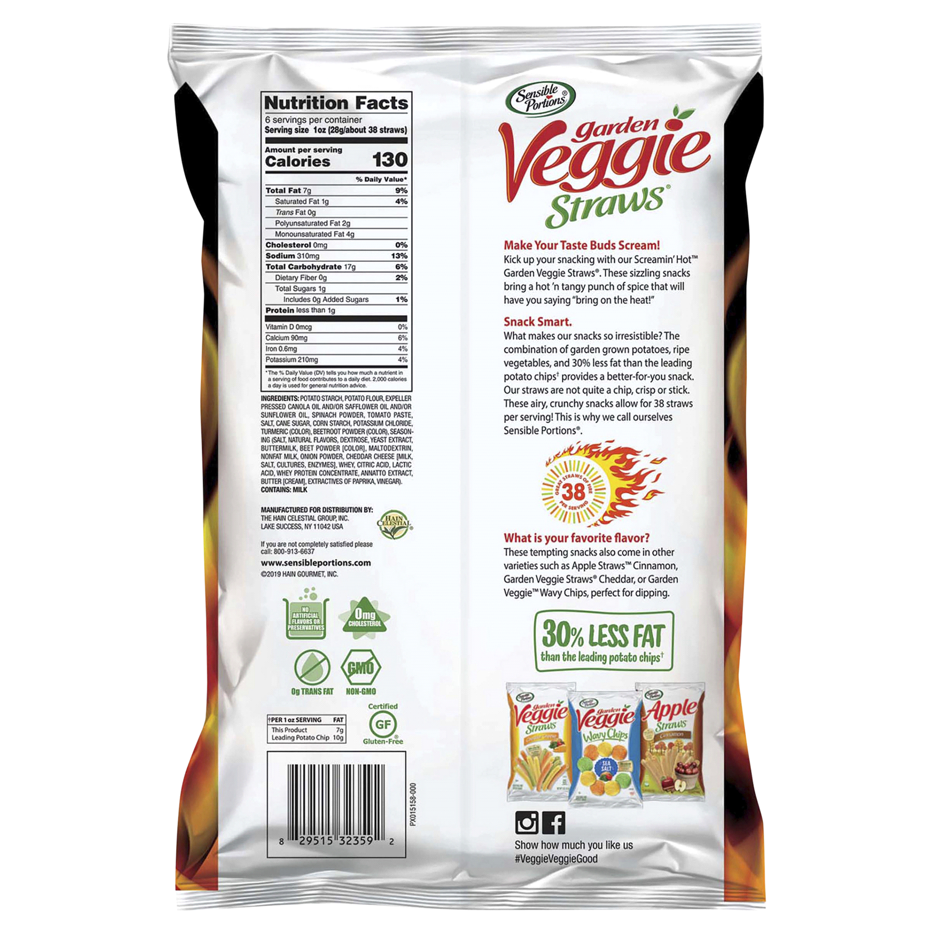 slide 5 of 5, Sensible Portions Garden Veggie Straws Screamin' Hot Vegetable & Potato Snack 6 oz. Bag, 6 oz