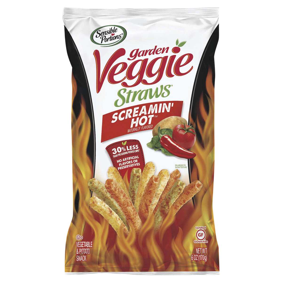 slide 1 of 5, Sensible Portions Garden Veggie Straws Screamin' Hot Vegetable & Potato Snack 6 oz. Bag, 6 oz