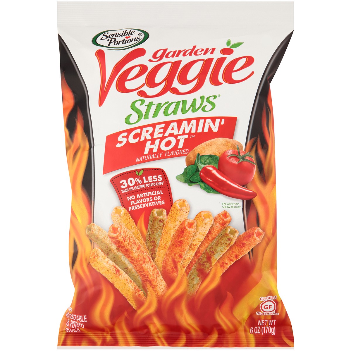 slide 1 of 5, Sensible Portions Garden Veggie Straws Screamin' Hot Vegetable & Potato Snack 6 oz. Bag, 6 oz