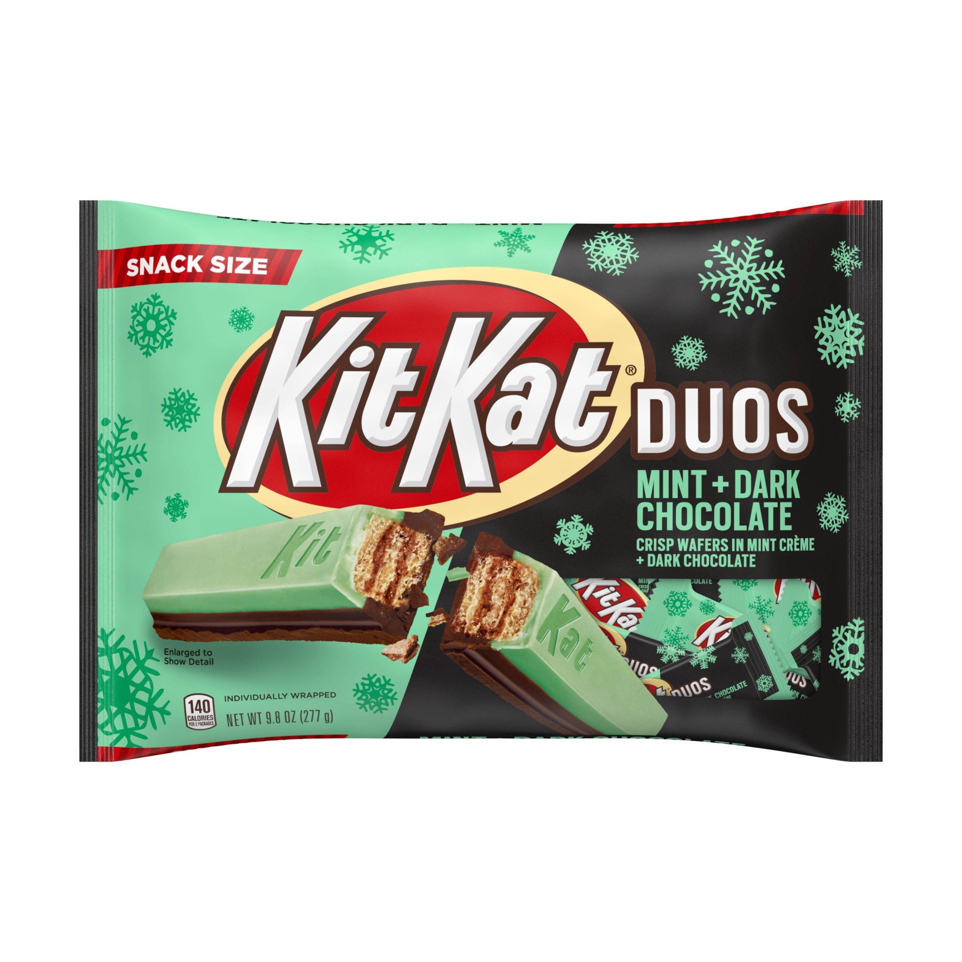 slide 1 of 2, KIT KAT Duos Holiday Mint & Dark Chocolate Snack Size, 9.8000002 oz