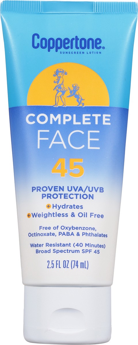 slide 5 of 9, Coppertone Complete Broad Spectrum SPF 45 Face Sunscreen Lotion 2.5 fl oz, 2.5 fl oz
