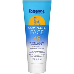 Coppertone Complete Broad Spectrum SPF 45 Face Sunscreen Lotion, 2.5 fl oz