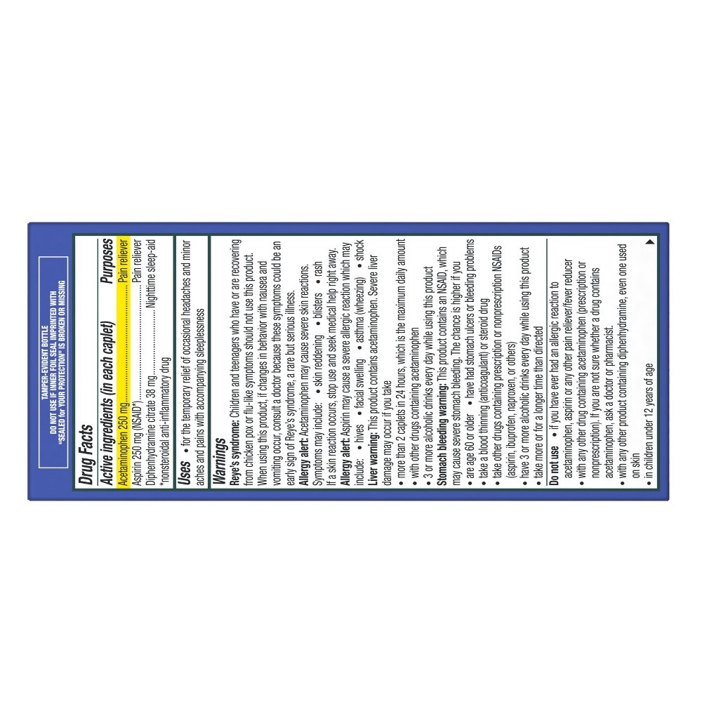 Excedrin PM Headache Pain Reliever Caplets Acetaminophen/Aspirin 100 ct