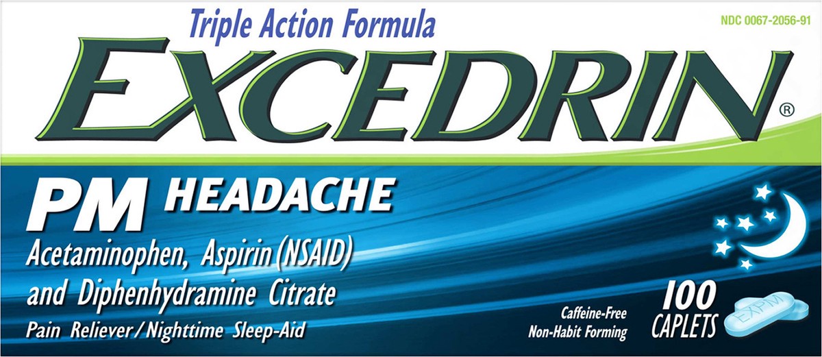 slide 7 of 12, Excedrin PM Pain Reliever and Nighttime Sleep-Aid Caplets for Headache Relief – 100 Count, 100 ct