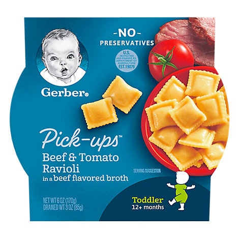 slide 1 of 1, Gerber Pick-Ups Baby Food Toddler Beef & Tomato Ravioli In Beef Flavored Broth, 6 oz