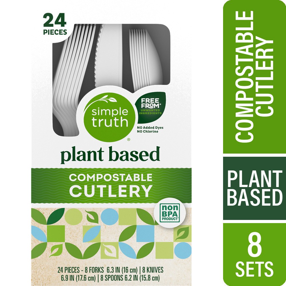 slide 1 of 4, Simple Truth Compostable Cutlery, 24 ct