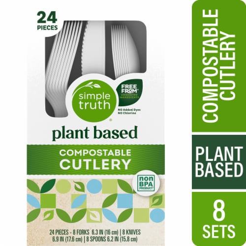slide 1 of 4, Simple Truth Compostable Cutlery, 24 ct