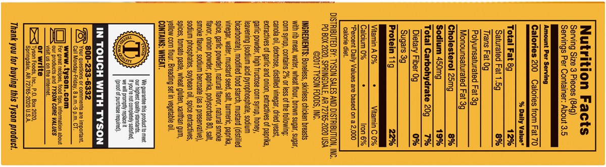 slide 4 of 11, TYSON ANYTIZERS Tyson Any'tizers Honey BBQ Boneless Chicken Bites, 10 oz. (Frozen), 283.50 g