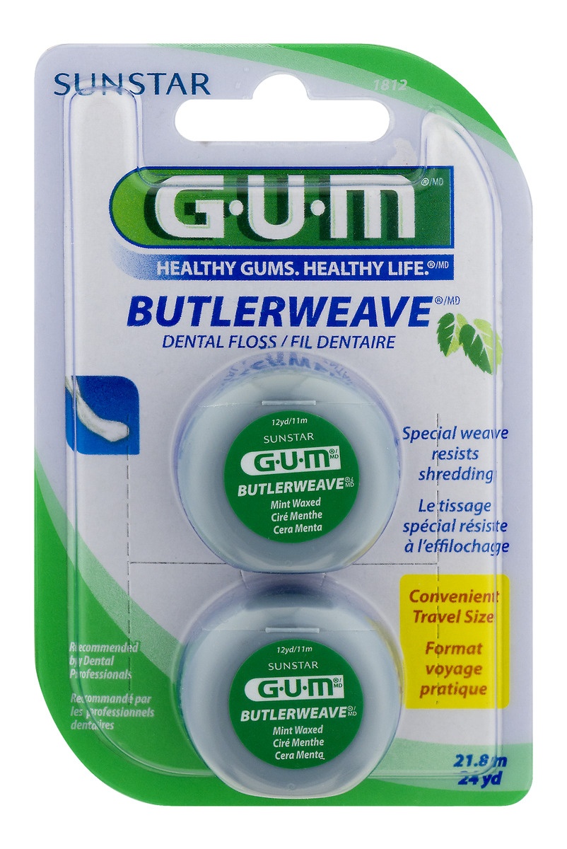 slide 1 of 1, G-U-M Butlerweave Dental Floss Travel Size, 2 ct