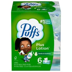 Puffs Plus Lotion Facial Tissue, 6 Family Boxes, 124 Tissues Per Box