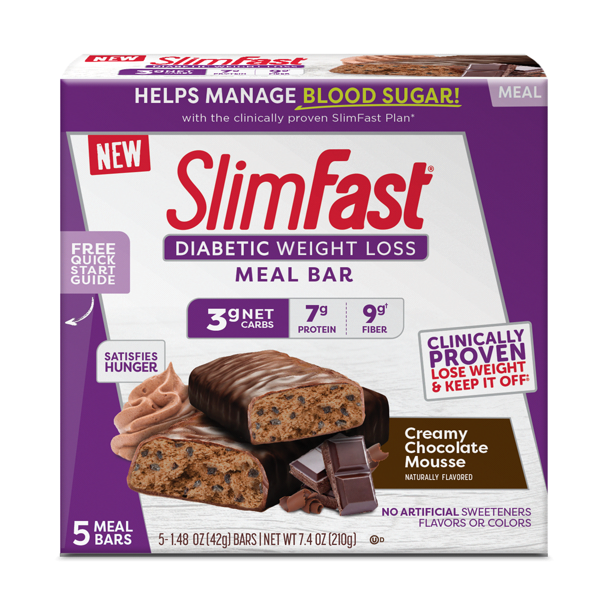 slide 1 of 1, SlimFast Diabetic Chocolate Mousse Bars, 5 ct