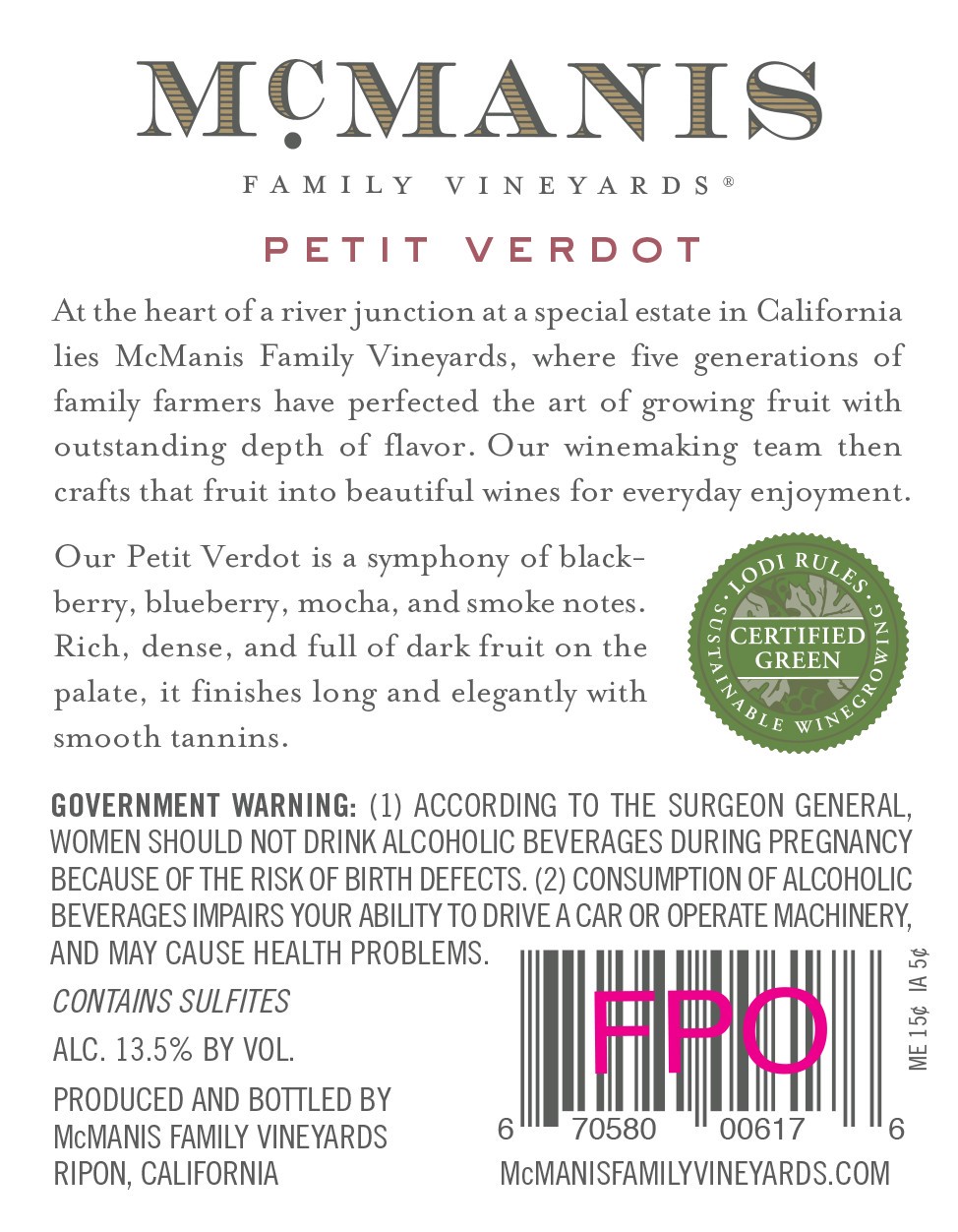 slide 3 of 5, McManis Family Vineyards McManis Petit Verdot Red Wine - 750ml, 2017 California, 750 ml