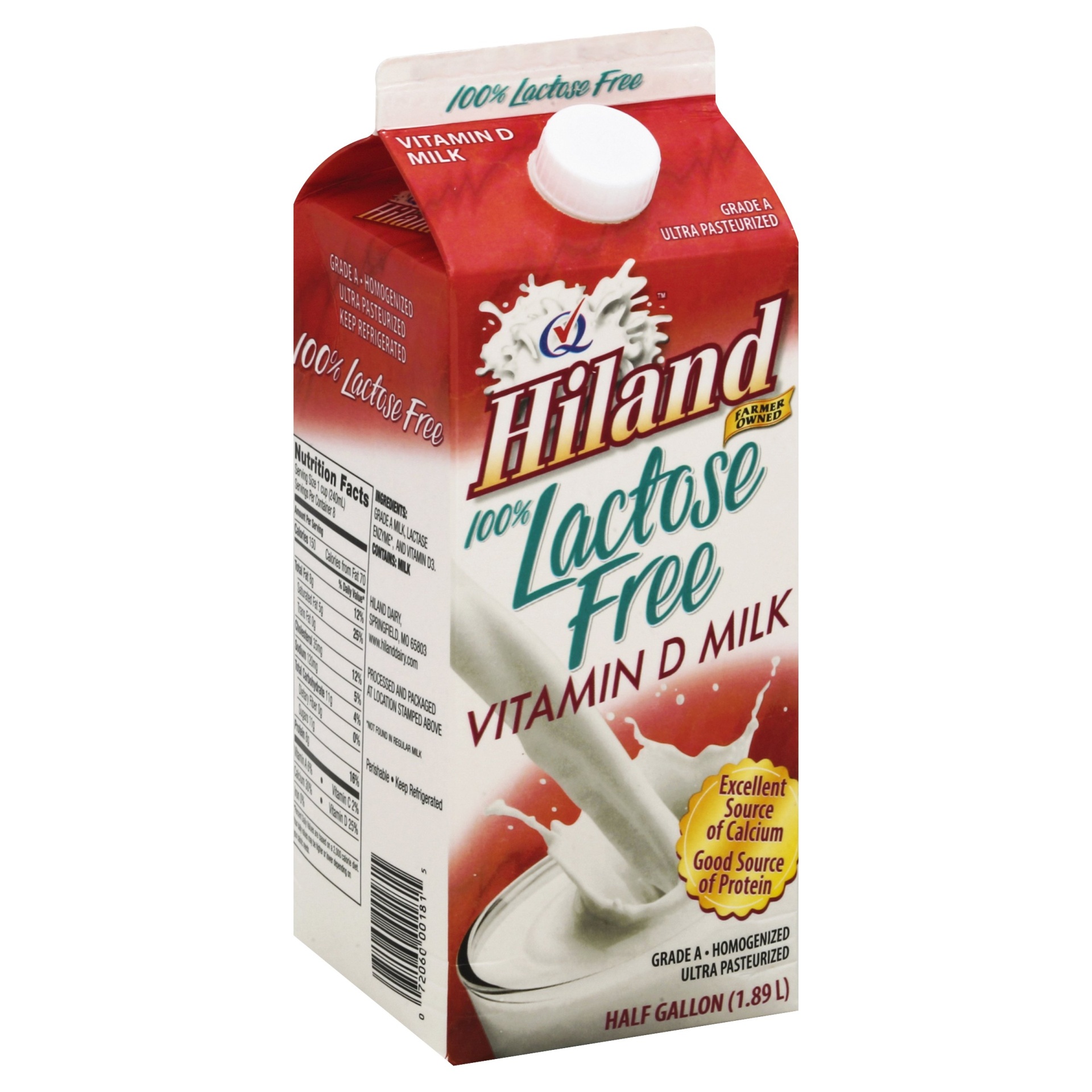 slide 1 of 1, Hiland Dairy Lactose Free Vitamin D Milk, 1/2 gal