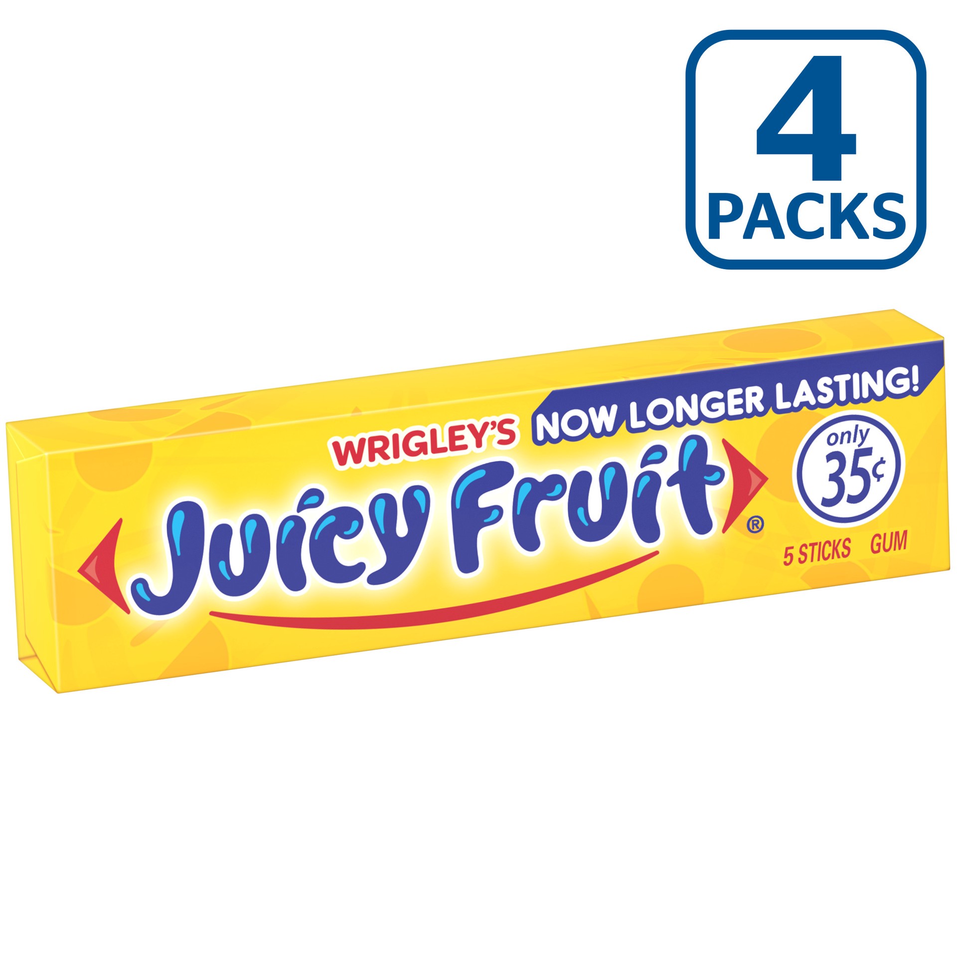 slide 2 of 6, JUICY FRUIT Original Bubble Gum, 5 Stick (Pack of 4), 20 pc