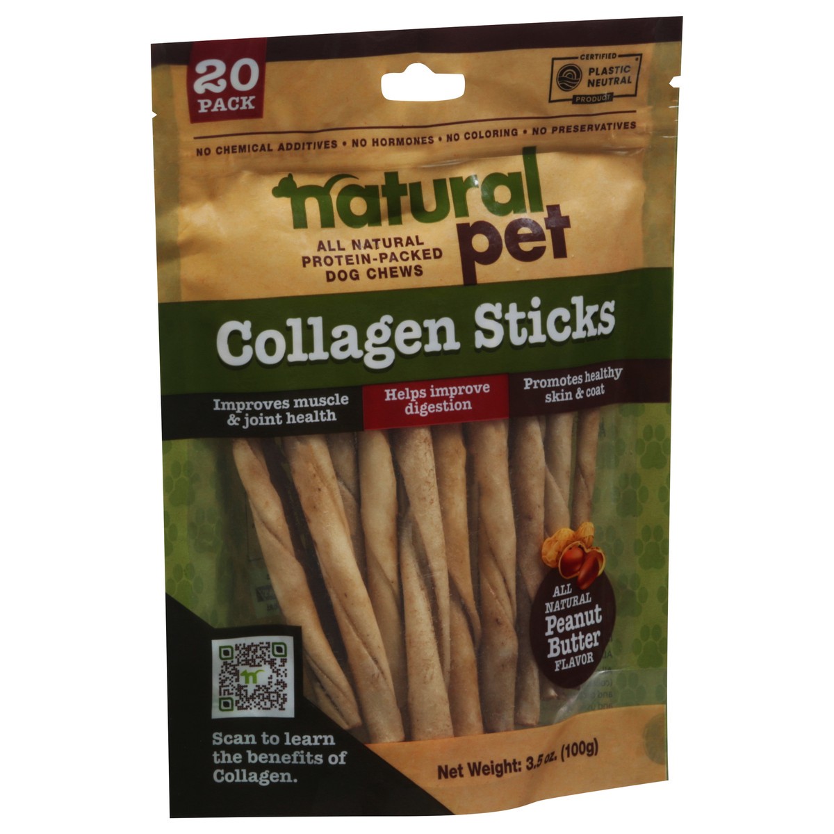 slide 2 of 9, Natural Pet Collagen Sticks Peanut Butter Flavor Dog Chews 20 ea, 20 ct