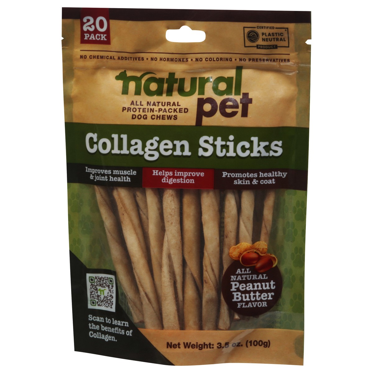 slide 9 of 9, Natural Pet Collagen Sticks Peanut Butter Flavor Dog Chews 20 ea, 20 ct