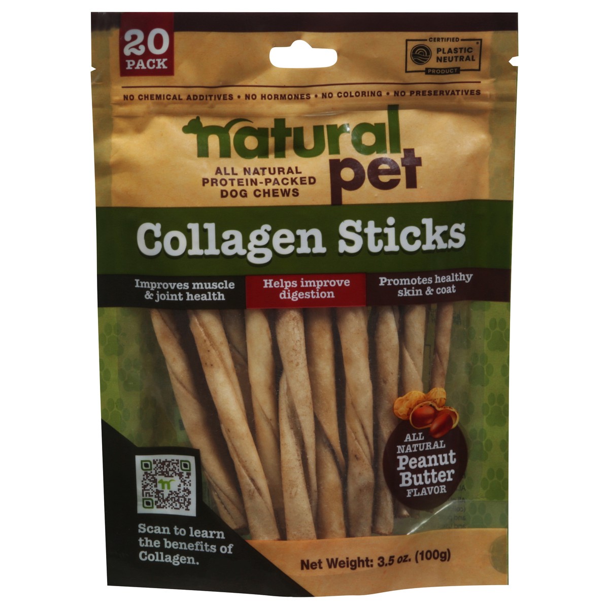 slide 1 of 9, Natural Pet Collagen Sticks Peanut Butter Flavor Dog Chews 20 ea, 20 ct