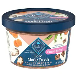 Blue Buffalo Love Made Fresh Dog Food for Small Breed Adult Dogs, Refrigerated, Chunky Beef Stew With Carrots and Peas, Fresh Dog Food, Ready-To-Serve, 1-lb Tub