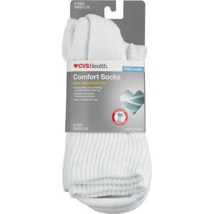 slide 1 of 1, CVS Health Cvs Diabetic Comfort Socks Ankle Length Unisex, 2 Pairs, L/Xl, White, 1 ct