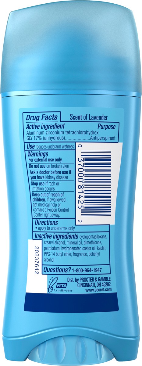 slide 2 of 3, Secret Invisible Solid Antiperspirant and Deodorant, Clean Lavender, 2.6 oz, 2.6 oz