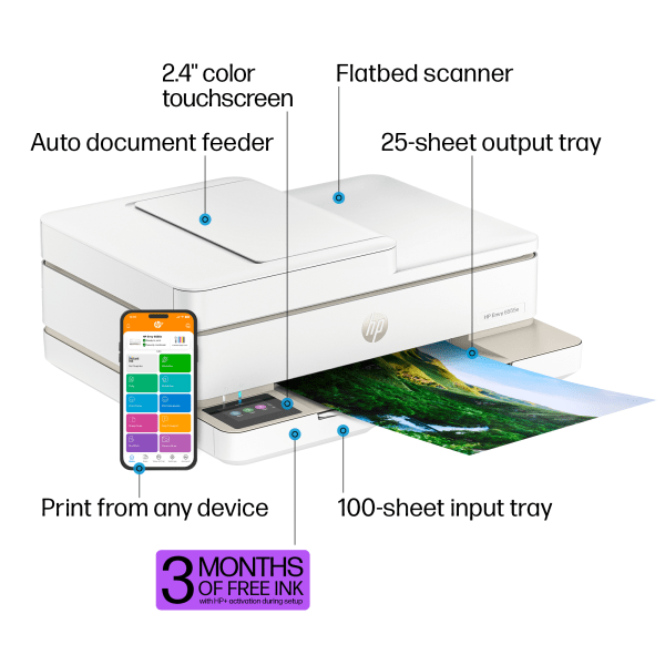 slide 3 of 10, Hp Envy 6555E Wireless All-In-One Color Inkjet Printer, Print, Scan, Copy, Duplex Printing Best For Home, 3 Months Of Free Ink (714N5A), 1 ct