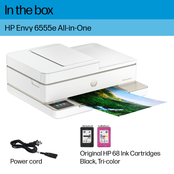 slide 2 of 10, Hp Envy 6555E Wireless All-In-One Color Inkjet Printer, Print, Scan, Copy, Duplex Printing Best For Home, 3 Months Of Free Ink (714N5A), 1 ct