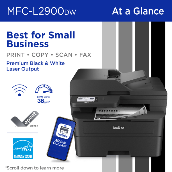 slide 7 of 8, Brother Mfc-L2900Dw Wireless Compact Monochrome All-In-One Laser Printer With With Single-Pass Duplex Copy And Scan, Refresh Ez Print Eligibility, 1 ct