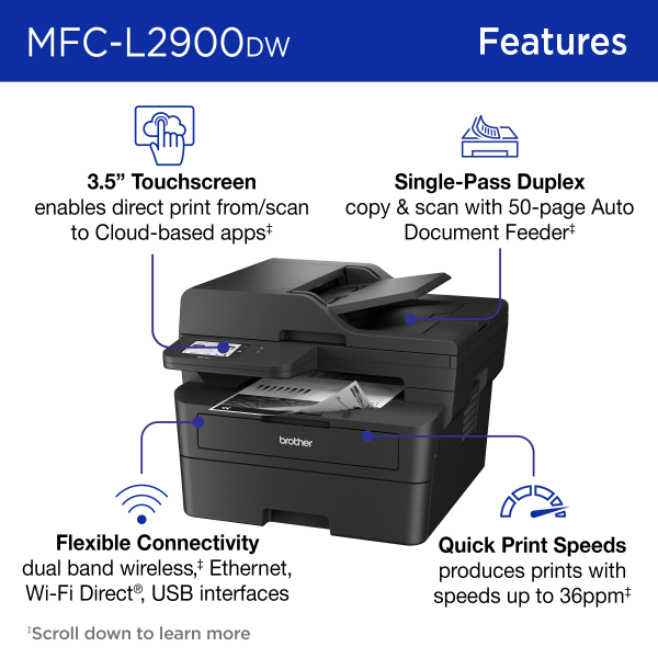slide 4 of 8, Brother Mfc-L2900Dw Wireless Compact Monochrome All-In-One Laser Printer With With Single-Pass Duplex Copy And Scan, Refresh Ez Print Eligibility, 1 ct