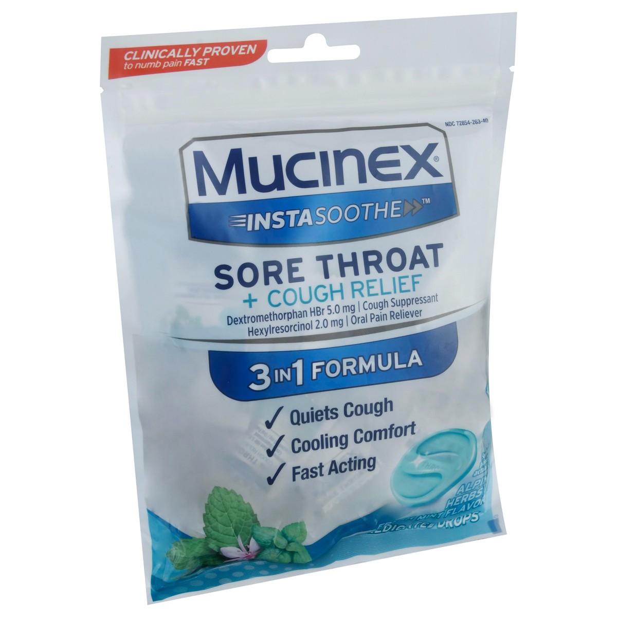 slide 9 of 9, Mucinex InstaSoothe Sore Throat + Cough Relief Alpine Herbs & Mint Flavor Medicated Drops 40 ea, 40 ct