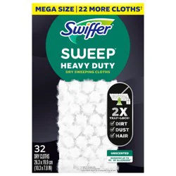 Swiffer Sweep + Mop, Dry Pads Refill, Floor Cleaner, Cleaning Cloths, Heavy Duty, Unscented, 32ct