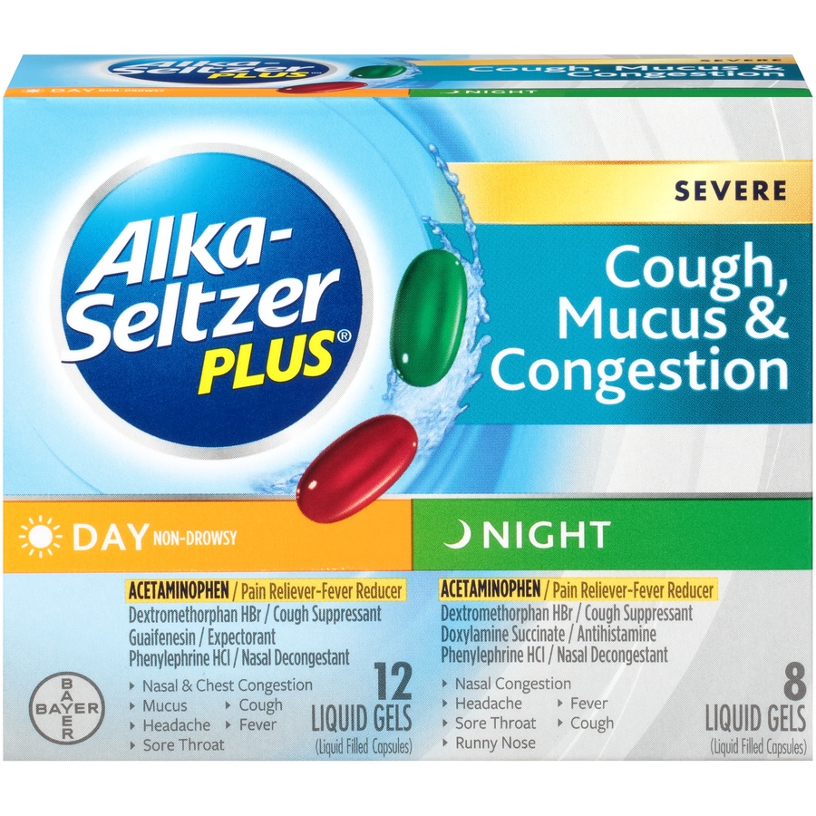 slide 1 of 1, Alka-Seltzer Plus Severe Cough Mucus Congestion Day Night Liquid Gels, 20 ct