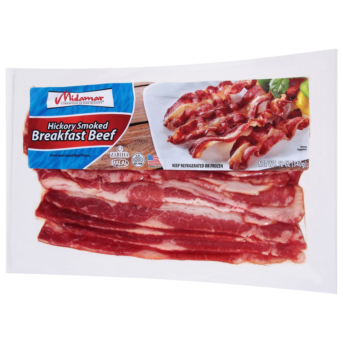 slide 4 of 4, Midamar Beef Breakfast Smoked Halal, 12 oz