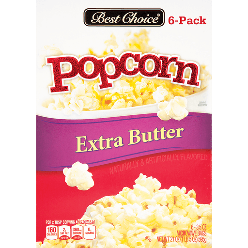 slide 1 of 1, Best Choice Extra Butter Flavor Microwave Popcorn, 6 ct; 3.5 oz