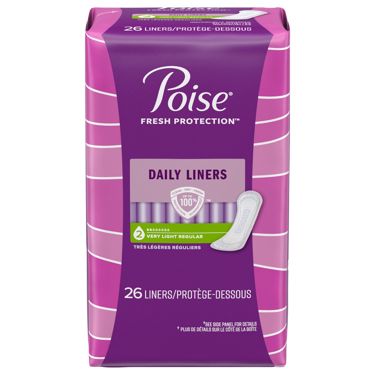 slide 1 of 5, Poise Daily Incontinence Panty Liners, 2 Drop Very Light Absorbency, Regular, 26 Count of Pantiliners, 26 ct