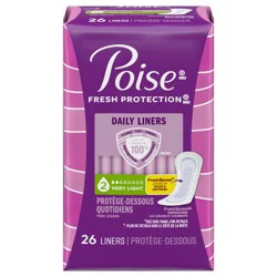 Poise Daily Liners, Incontinence Panty Liners, 2 Drop Very Light Absorbency, Regular Length, 26 Count of Pantiliners
