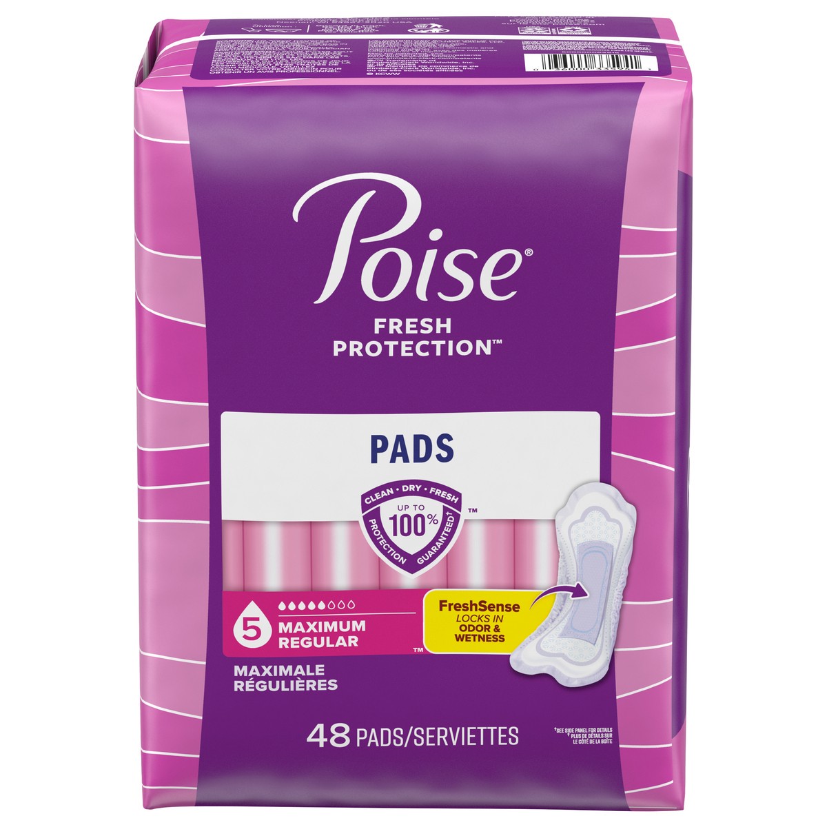 slide 1 of 5, Poise Incontinence Pads & Postpartum Incontinence Pads, 5 Drop Maximum Absorbency, Regular Length, 48 Count, 48 ct