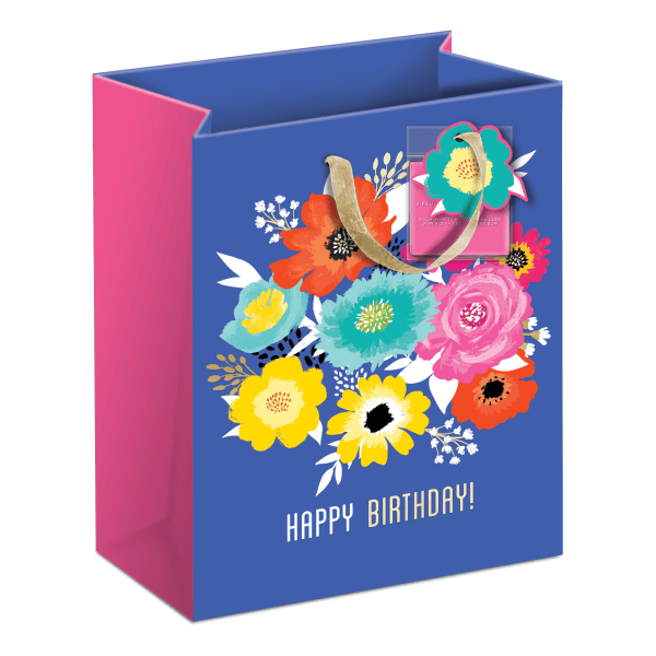 slide 1 of 1, Lady Jayne Gift Bag with Tissue Paper, Hang Tag, Vertical, Birthday Vibrant Florals, 6 1/4 in x 8 1/2 in x 3 1/2 in