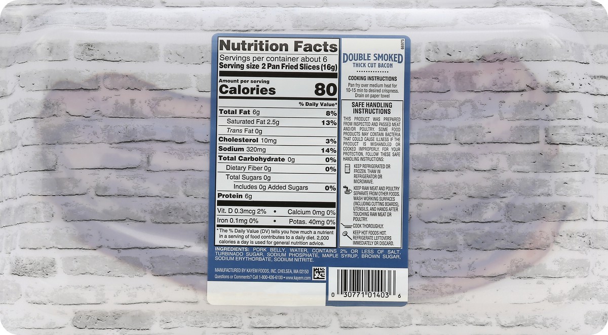 slide 4 of 7, Kayem Double Smoked Thick Cut Bacon 12 oz, 12 oz