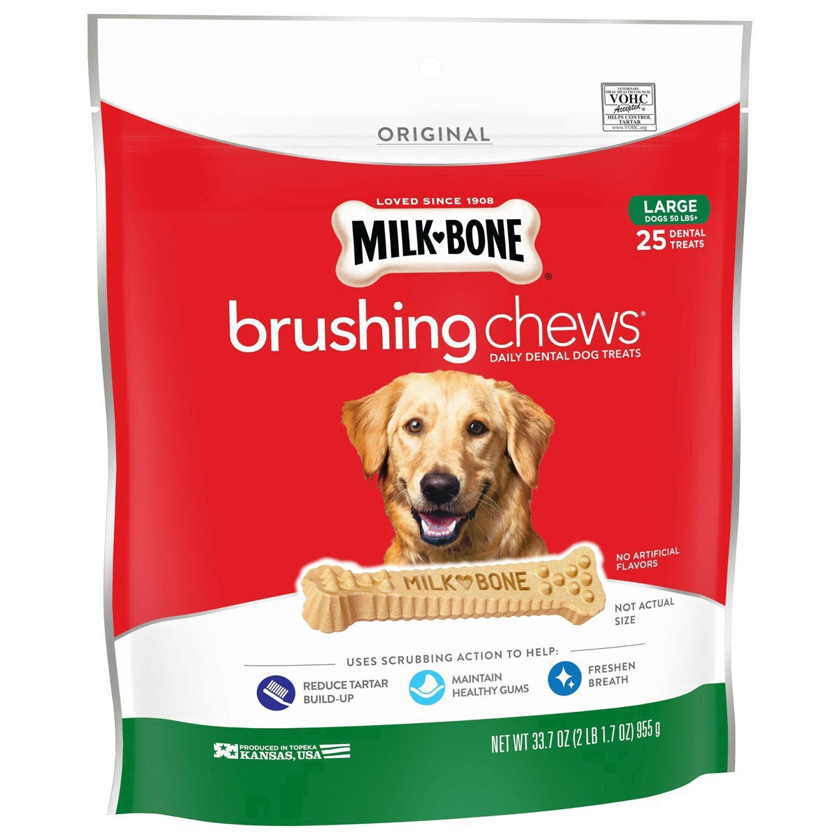 slide 14 of 21, Milk-Bone Brushing Chews Daily Dental Dog Treats, Large, 33.7 Oz. Bags, 25 Bones Per Bag, 25 ct